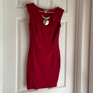 Stretchy Red with Metal Detail Dress